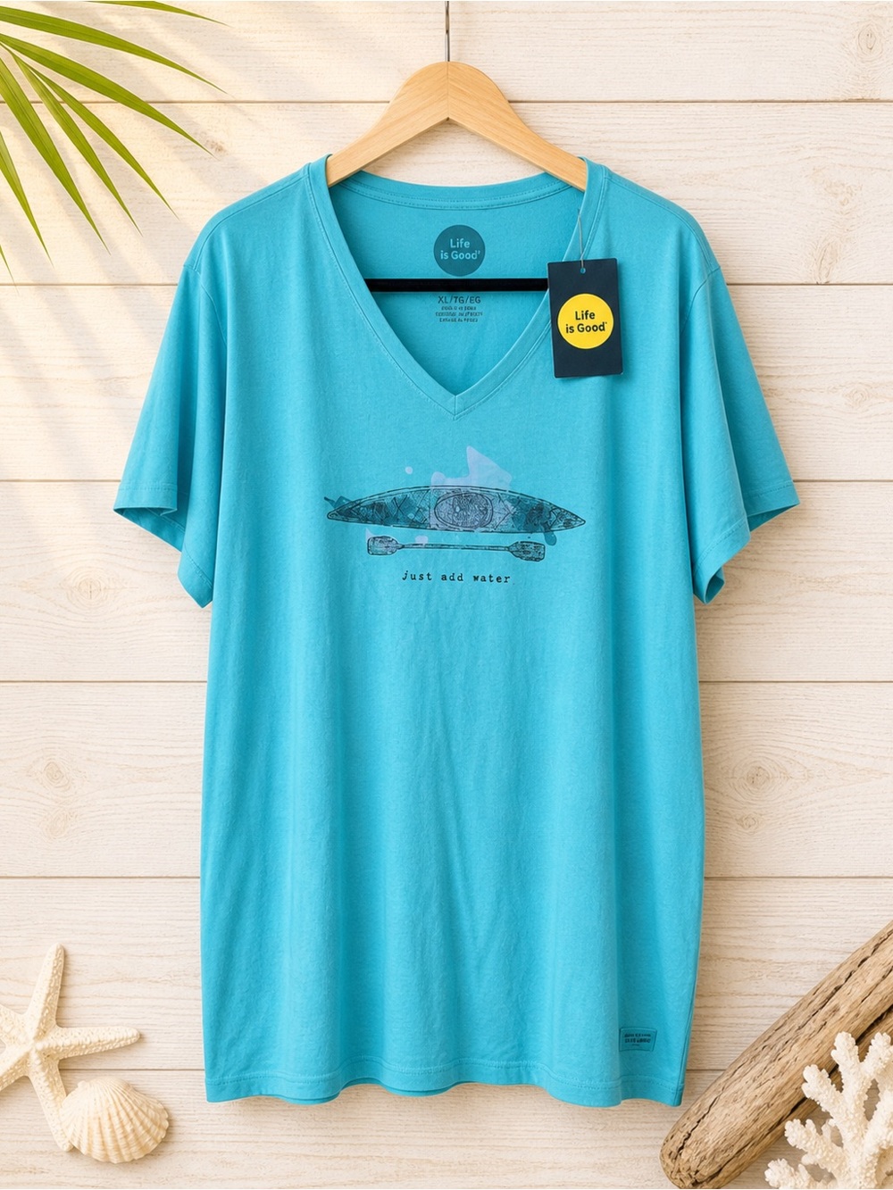 Life Is Good Turquoise V-Neck Kayak Graphic Tee